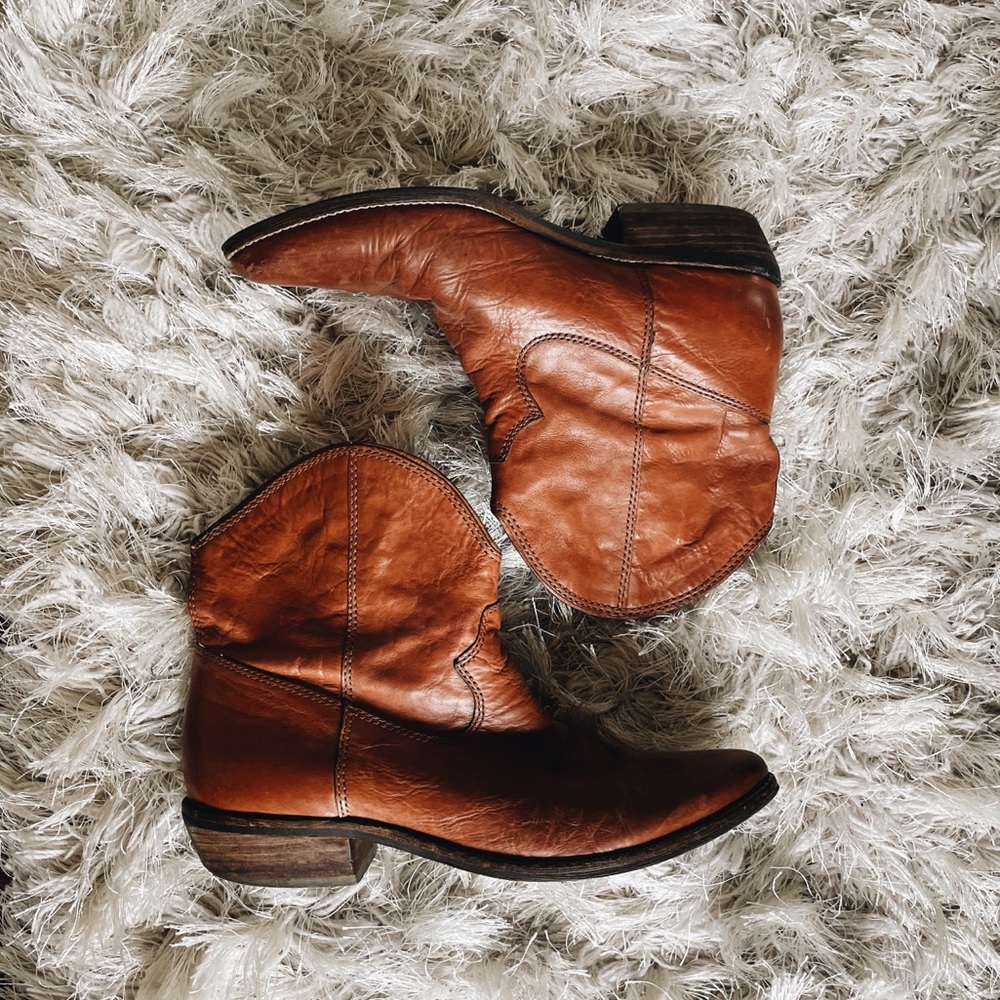 Brown Leather Ankle Cowboy Boots